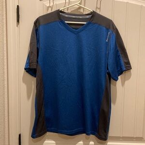 Reebok Men’s Size L Dry Activewear Shirt V-Neck Short Sleeves Logo Blue & Gray